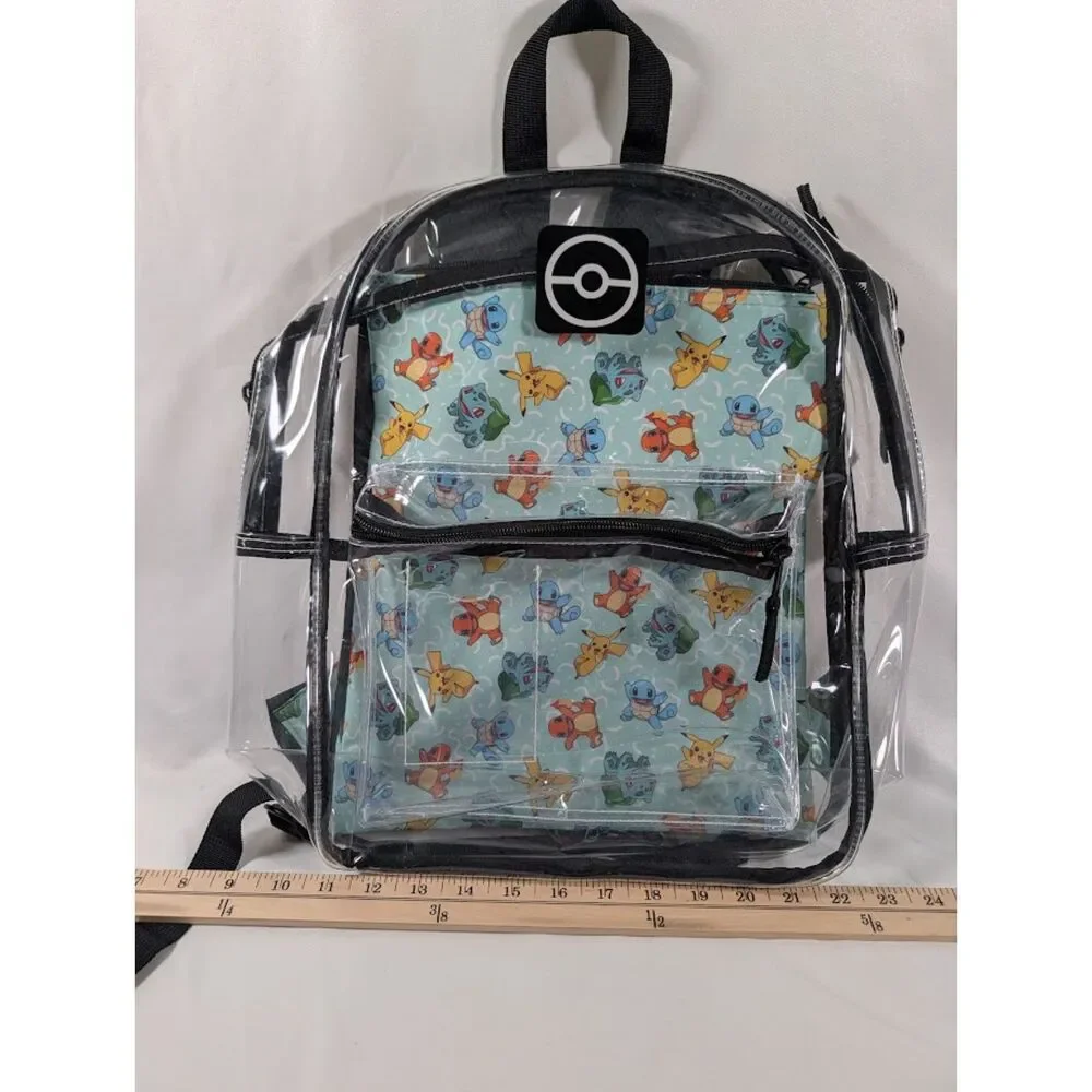 Pokemon Clear Backpack Pikachu Charmander Squirtle Bulbasaur Aqua PVC